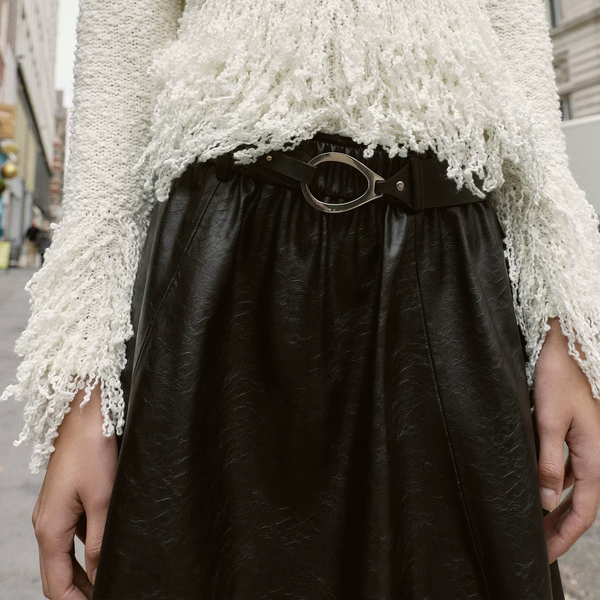 Belted Faux Leather Cape Skirt