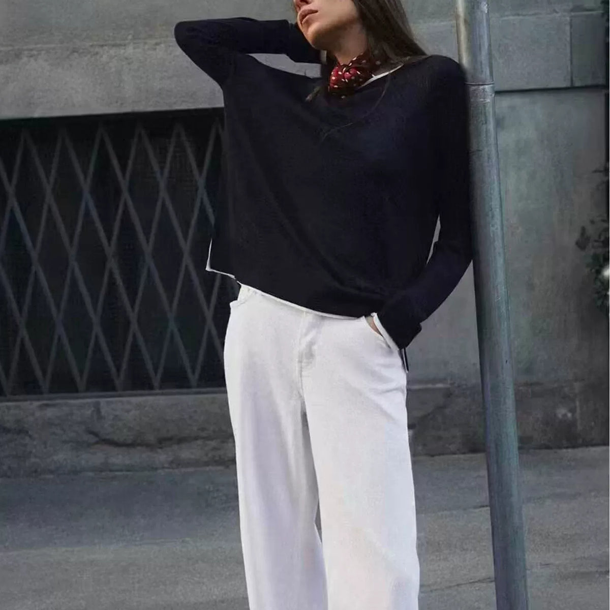 Striped Double-Layer Knit Sweater