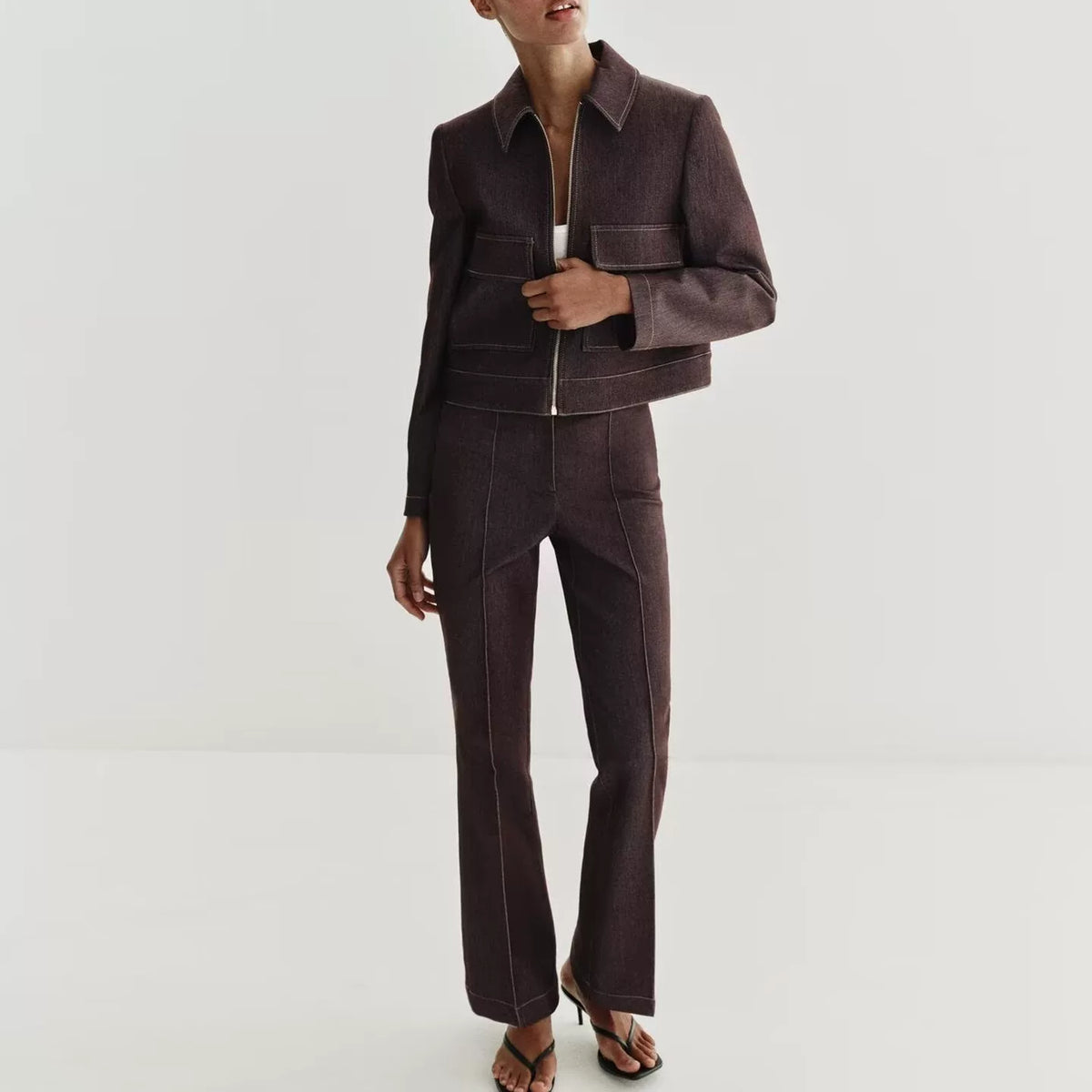 Flap Pocket Jacket & Flared Trousers Set