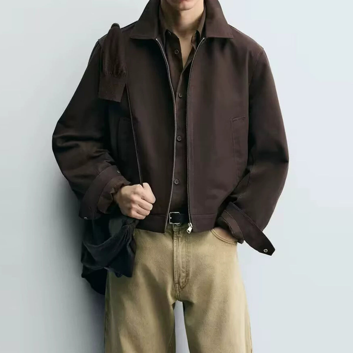 Cropped Elastic Hem Zip Jacket