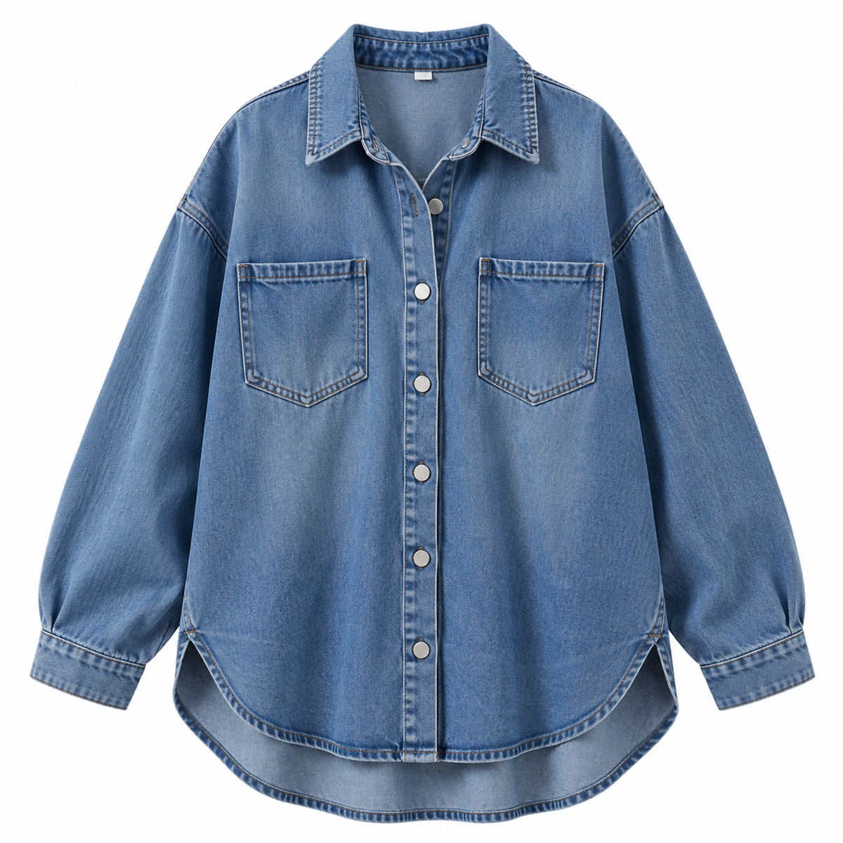 Drape Denim Shirt Jacket in Navy, front