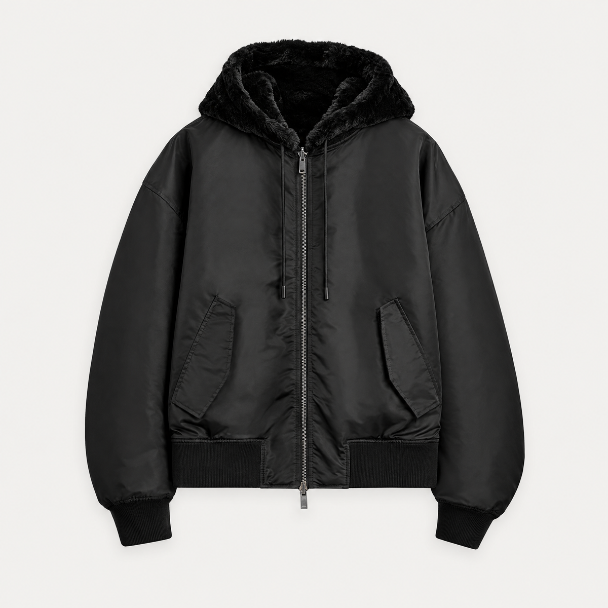 Reversible Hooded Pilot Jacket in Black