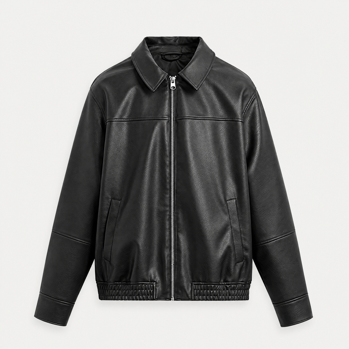 Faux Leather Collar Zip Jacket