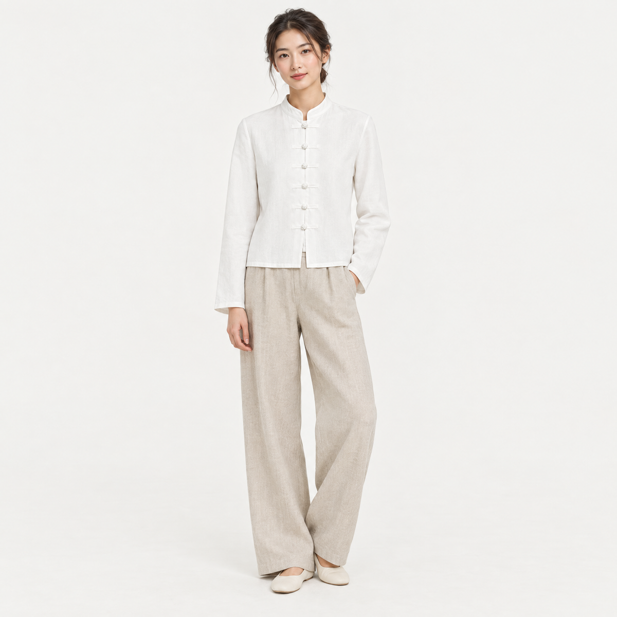 Mandarin Collar Frog-Button Top
