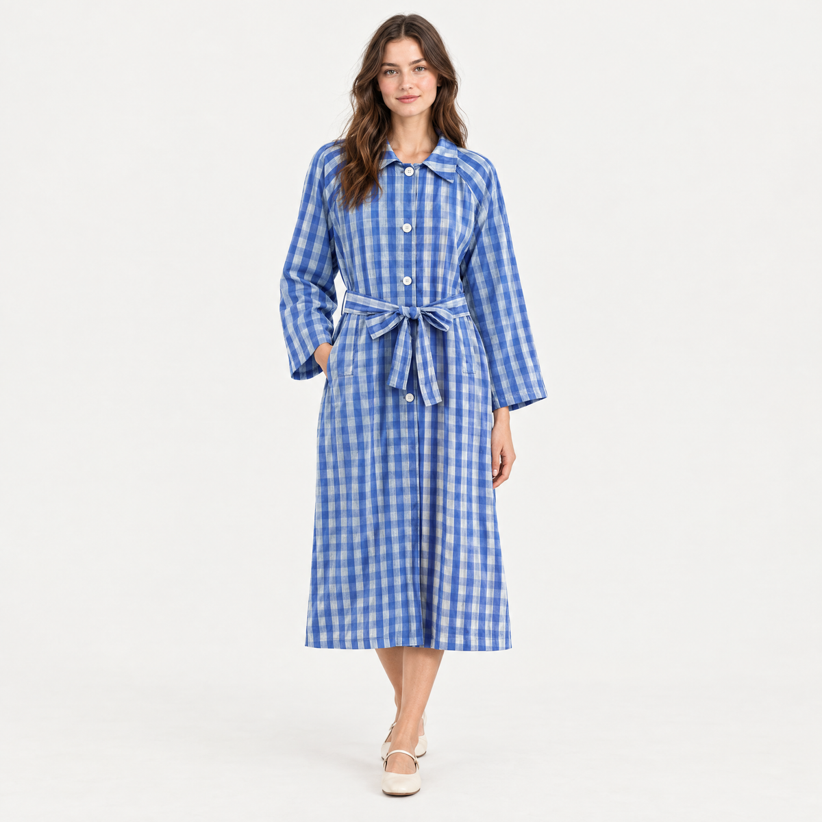 Belted Plaid Shirt Dress