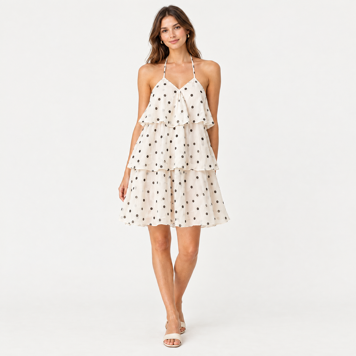 Polka Dot Halter Tiered Dress