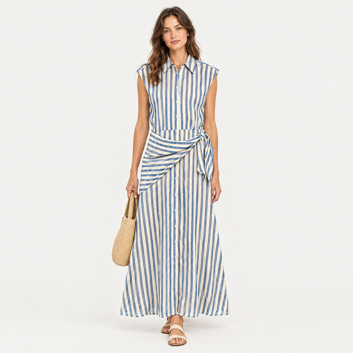 Striped Belted Shirt Dress