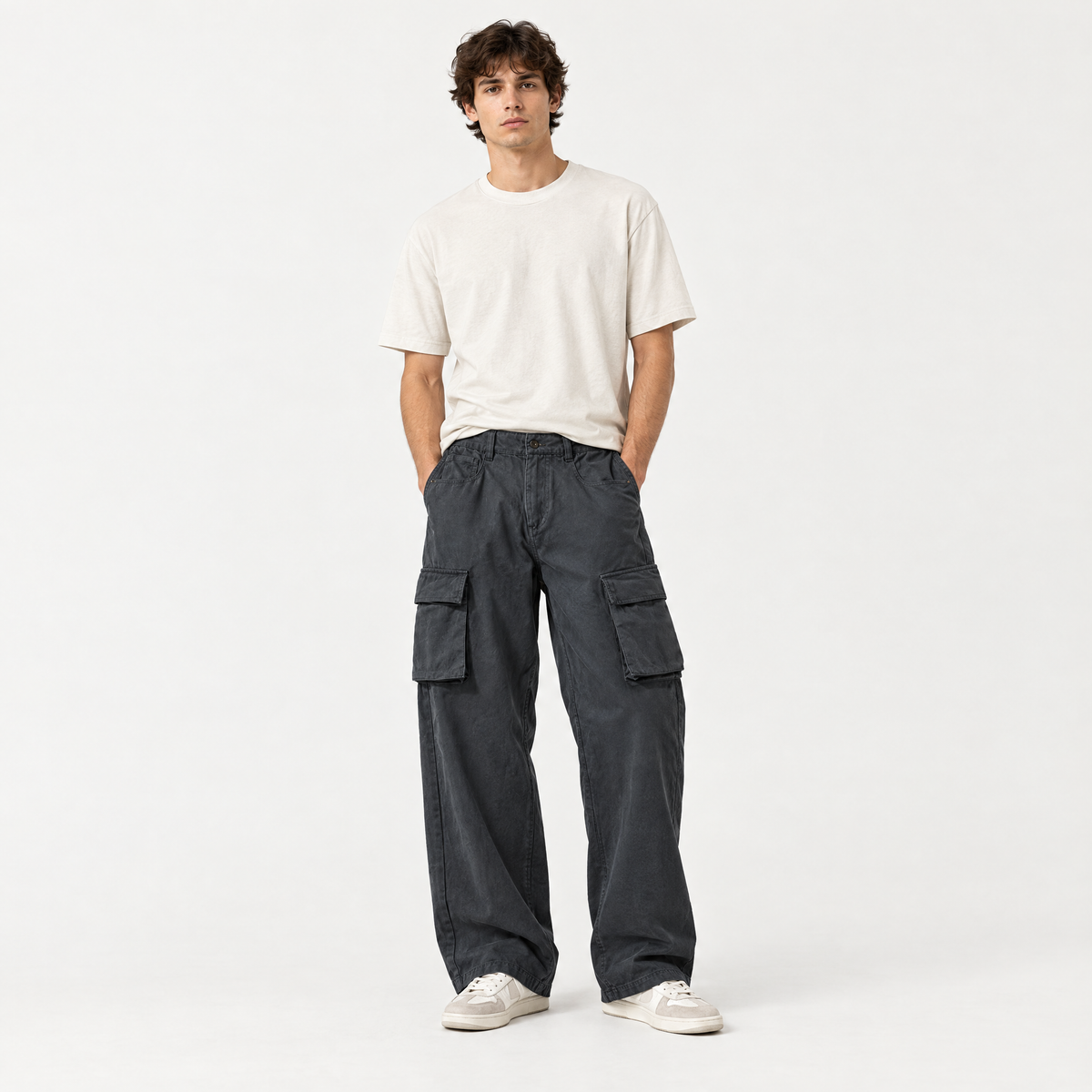 Heavy Twill Wide-Leg Cargo Trousers